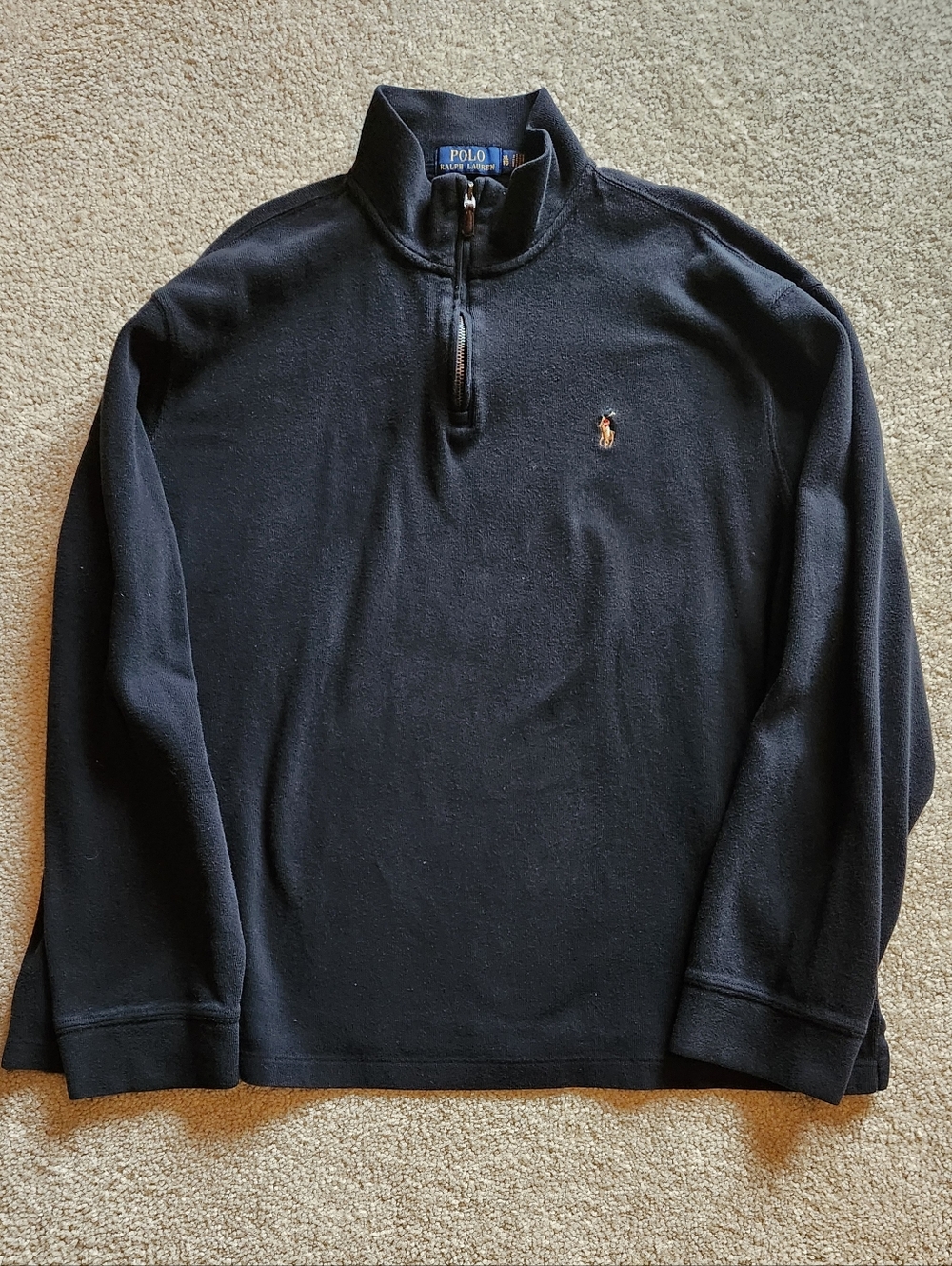 Polo Ralph Lauren Men's Black Quarter-Zip Pullover with Pony Logo - Size XL/TG